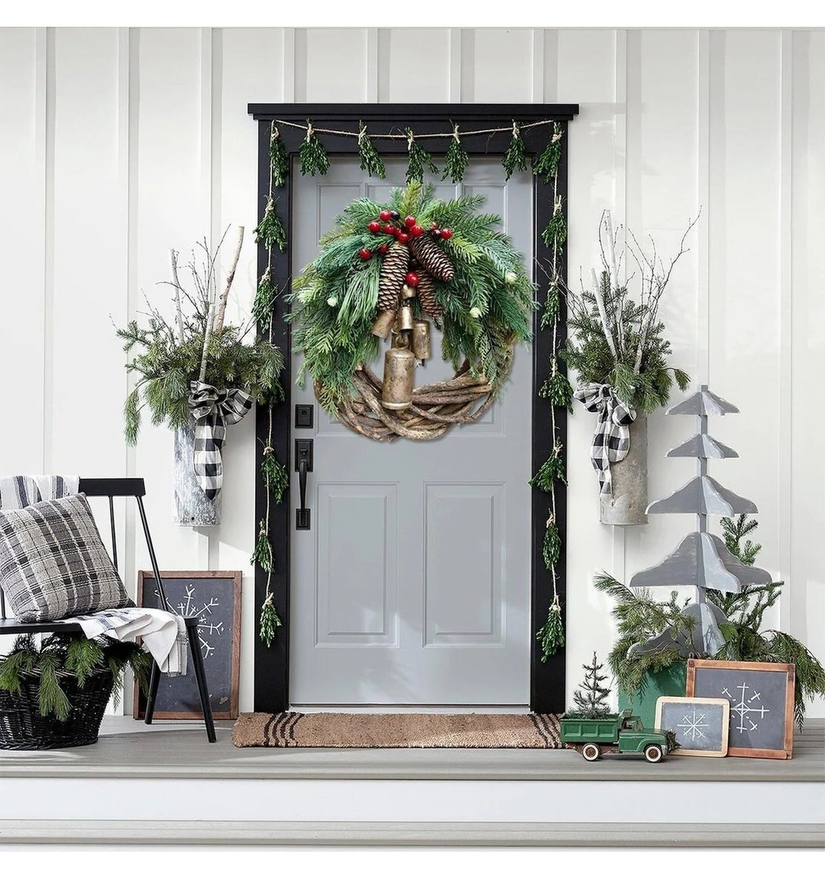 Christmas Wreath: Pinecones, Berries, Hanging Bells